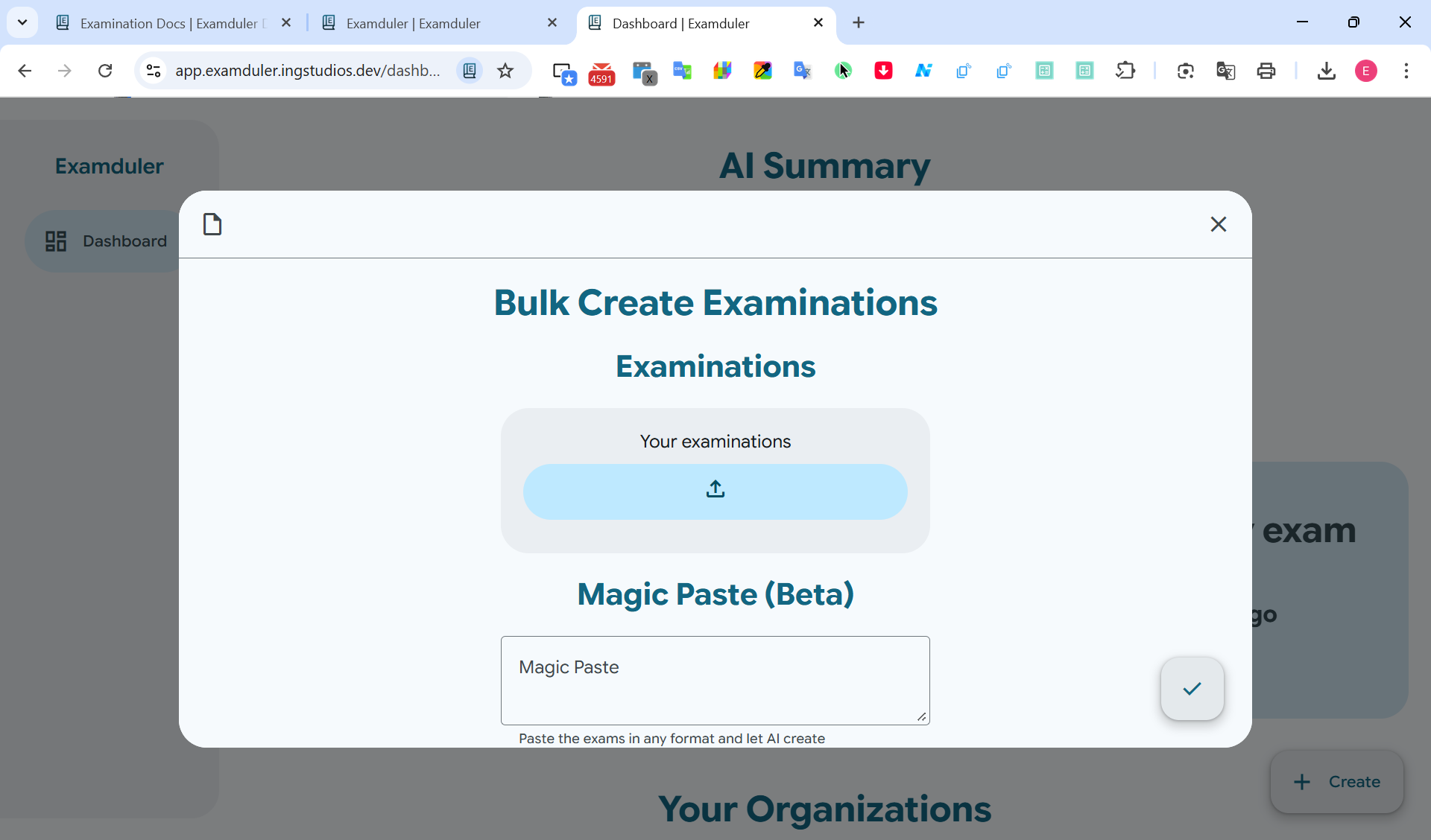 Examination create multiple dialog view