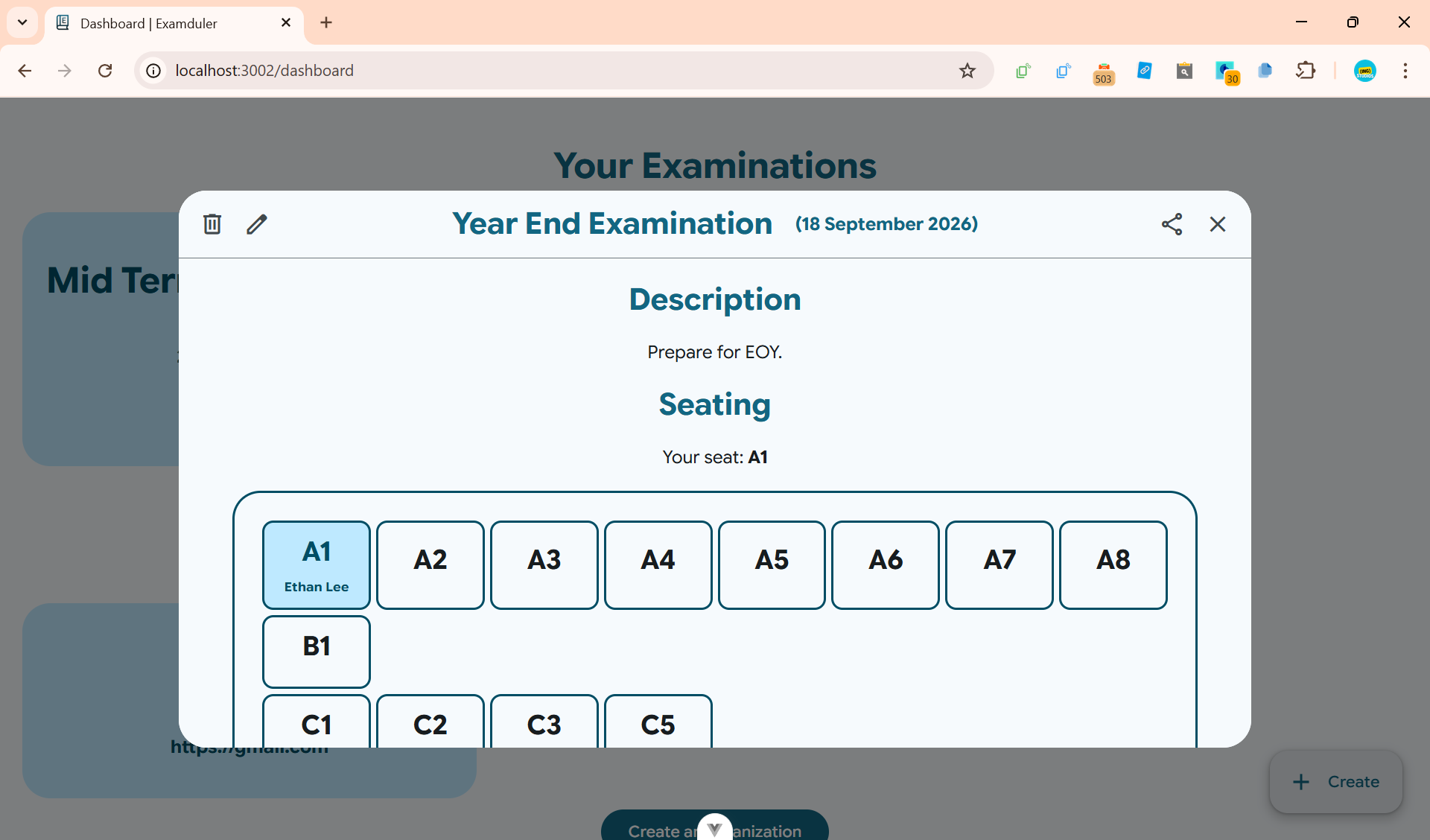 Examination dialog view